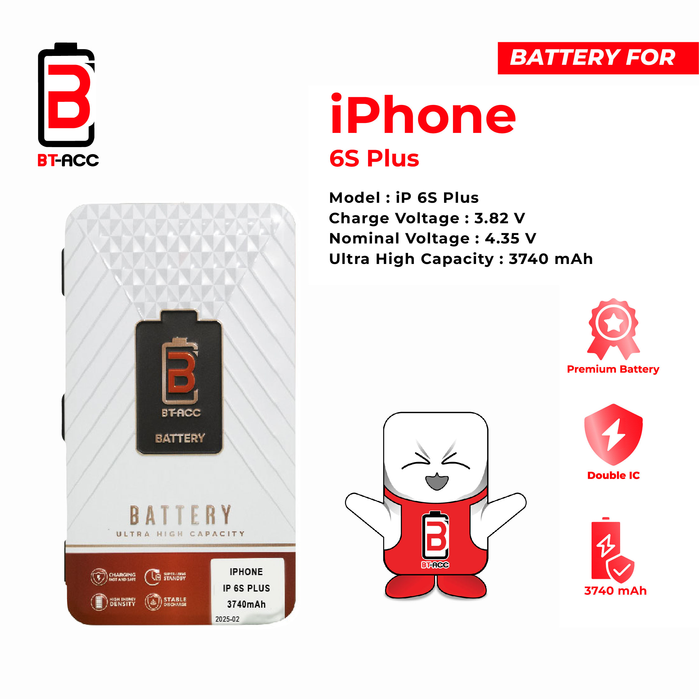 Baterai Ultra High Capacity For iPhone 6S Plus (3740mAh) - Image 2