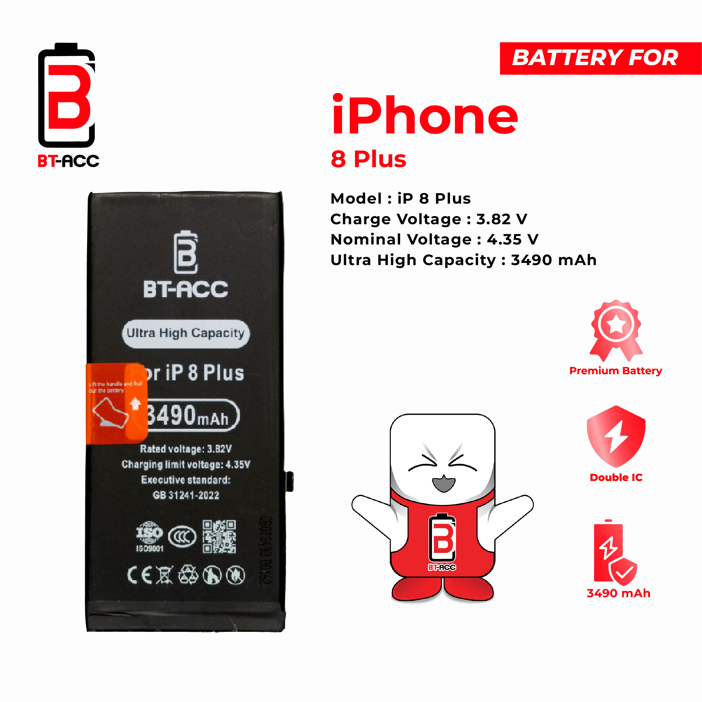 BT-ACC Baterai Ultra High Capacity iPhone 8 Plus (3490mAh)