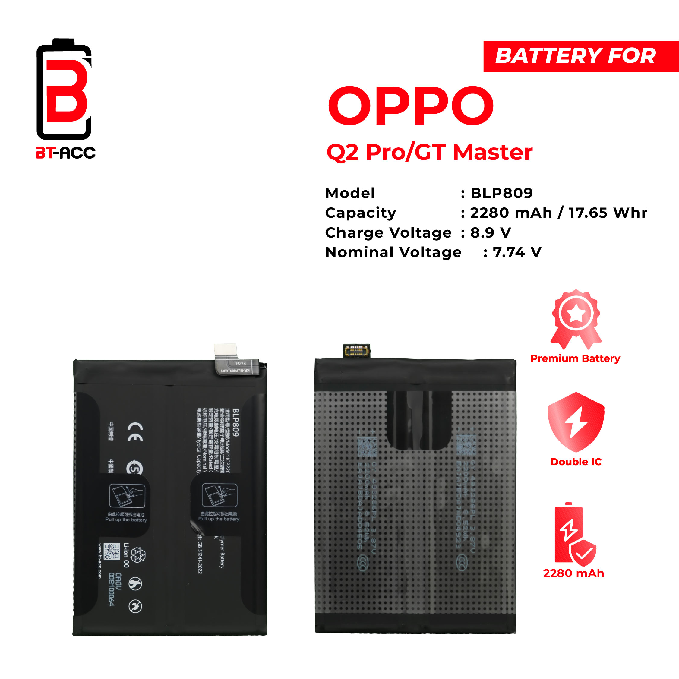 BT-ACC Baterai Oppo Q2 Pro / GT Master / BLP809 - Gambar 2