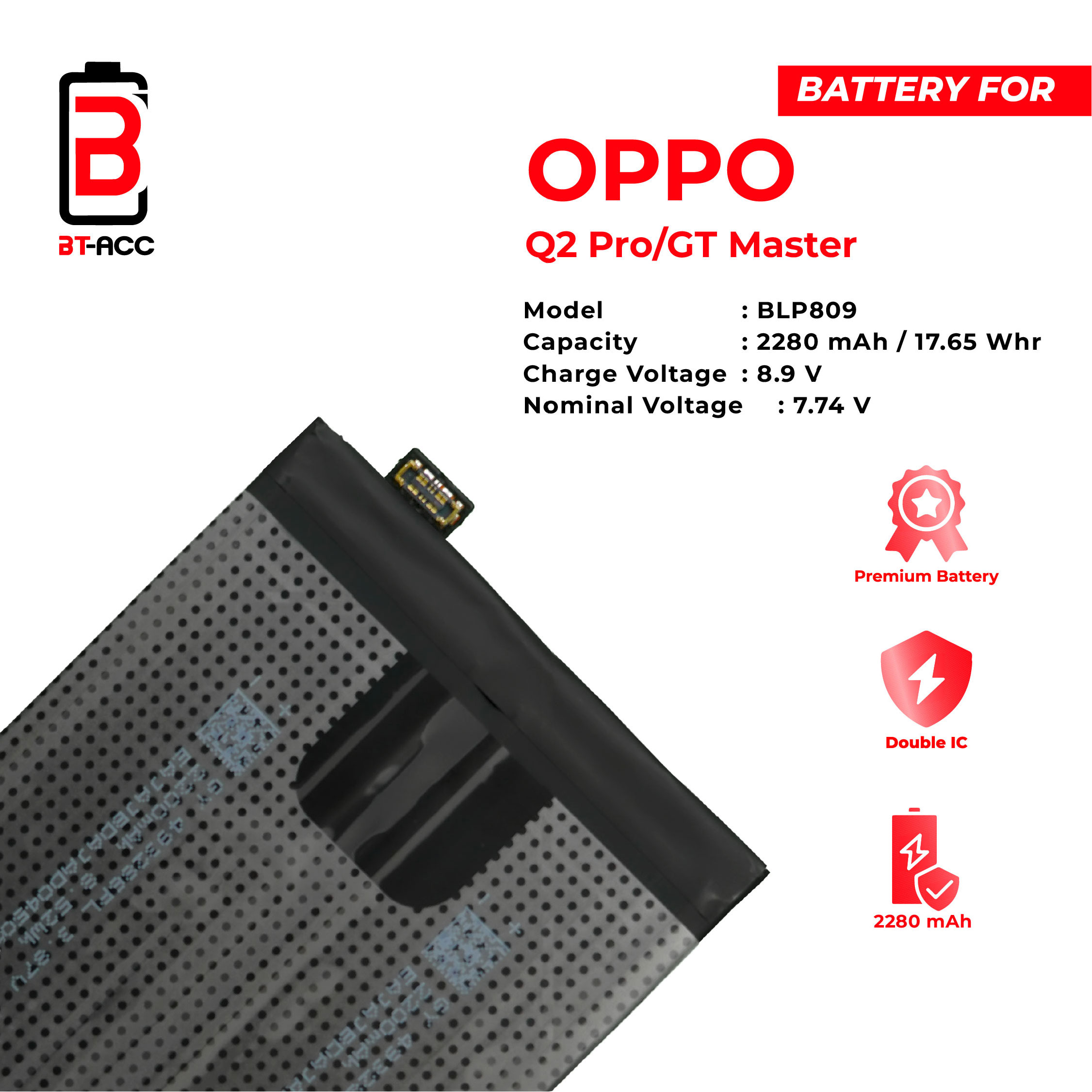 BT-ACC Baterai Oppo Q2 Pro / GT Master / BLP809 - Gambar 3
