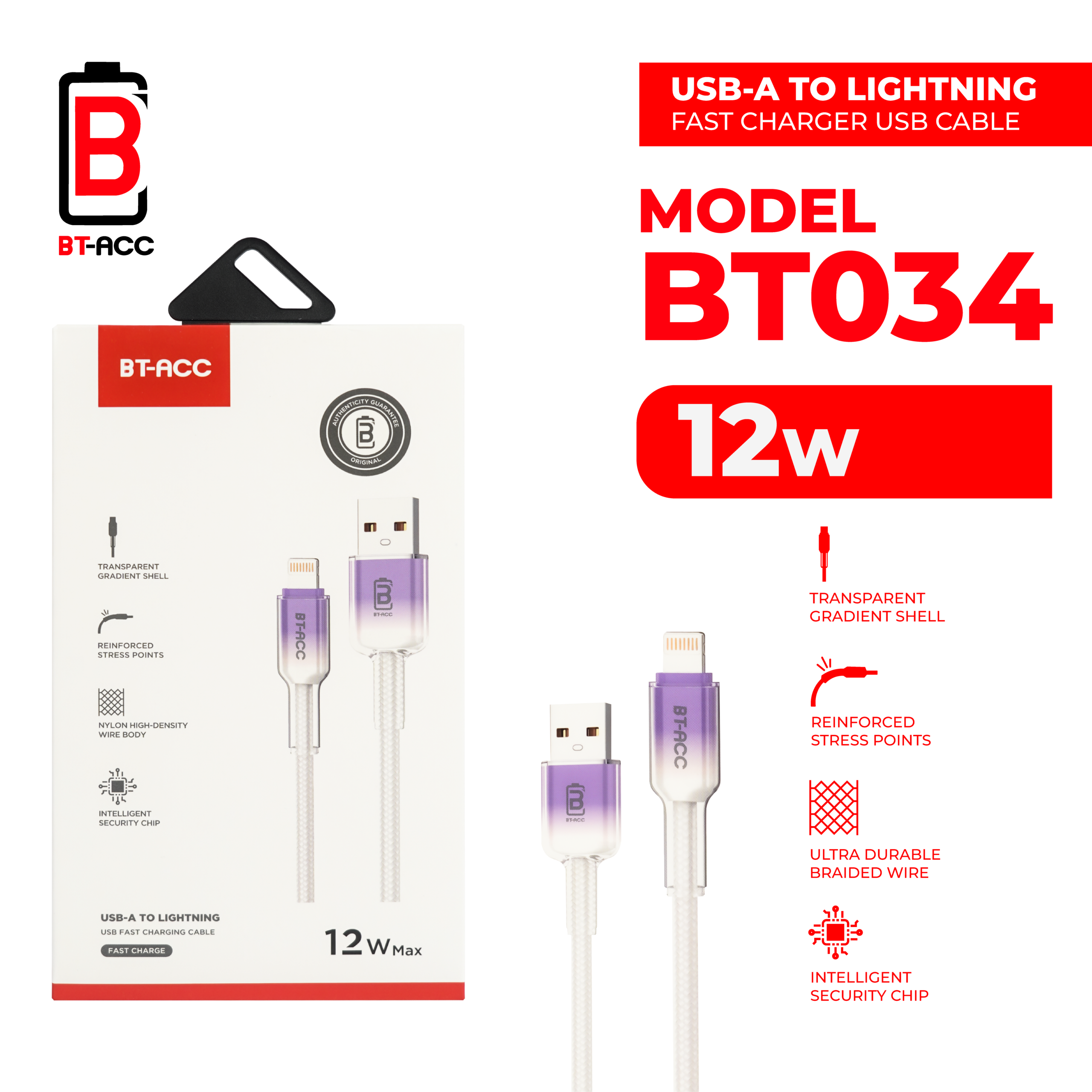 BT-ACC BT034 Kabel Data 12W USB-A To Lightning