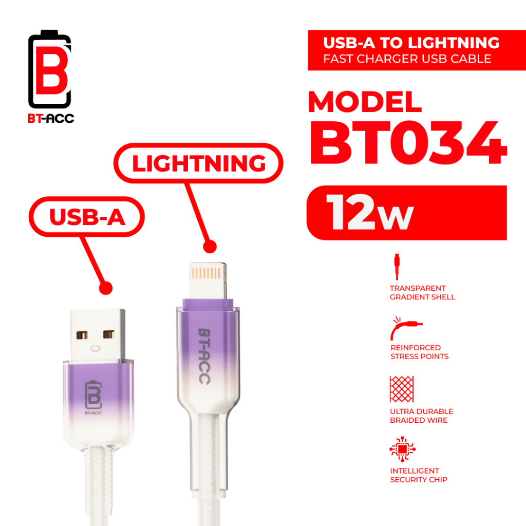 BT-ACC BT034 Kabel Data 12W USB-A To Lightning - Gambar 2