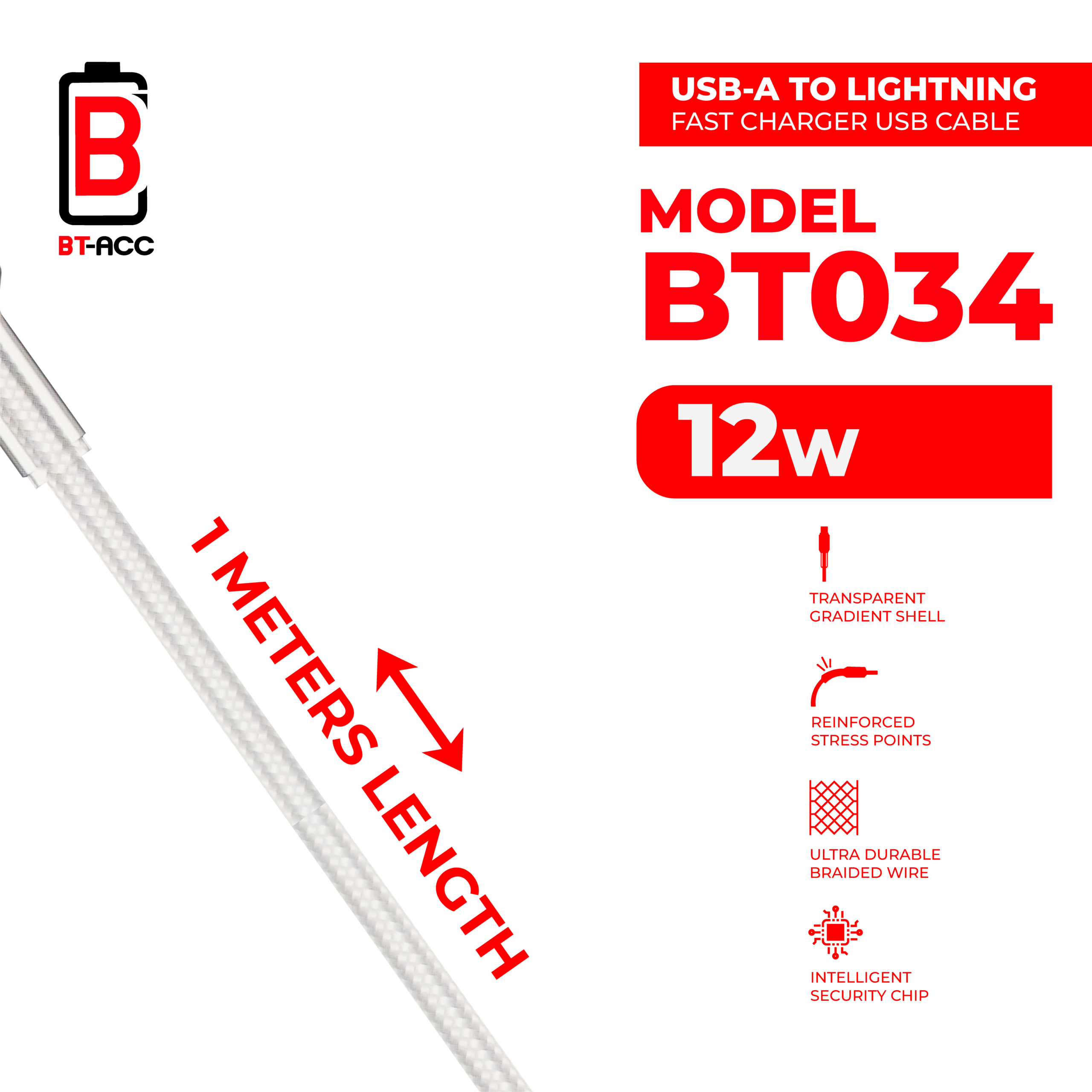 BT-ACC BT034 Kabel Data 12W USB-A To Lightning - Gambar 3