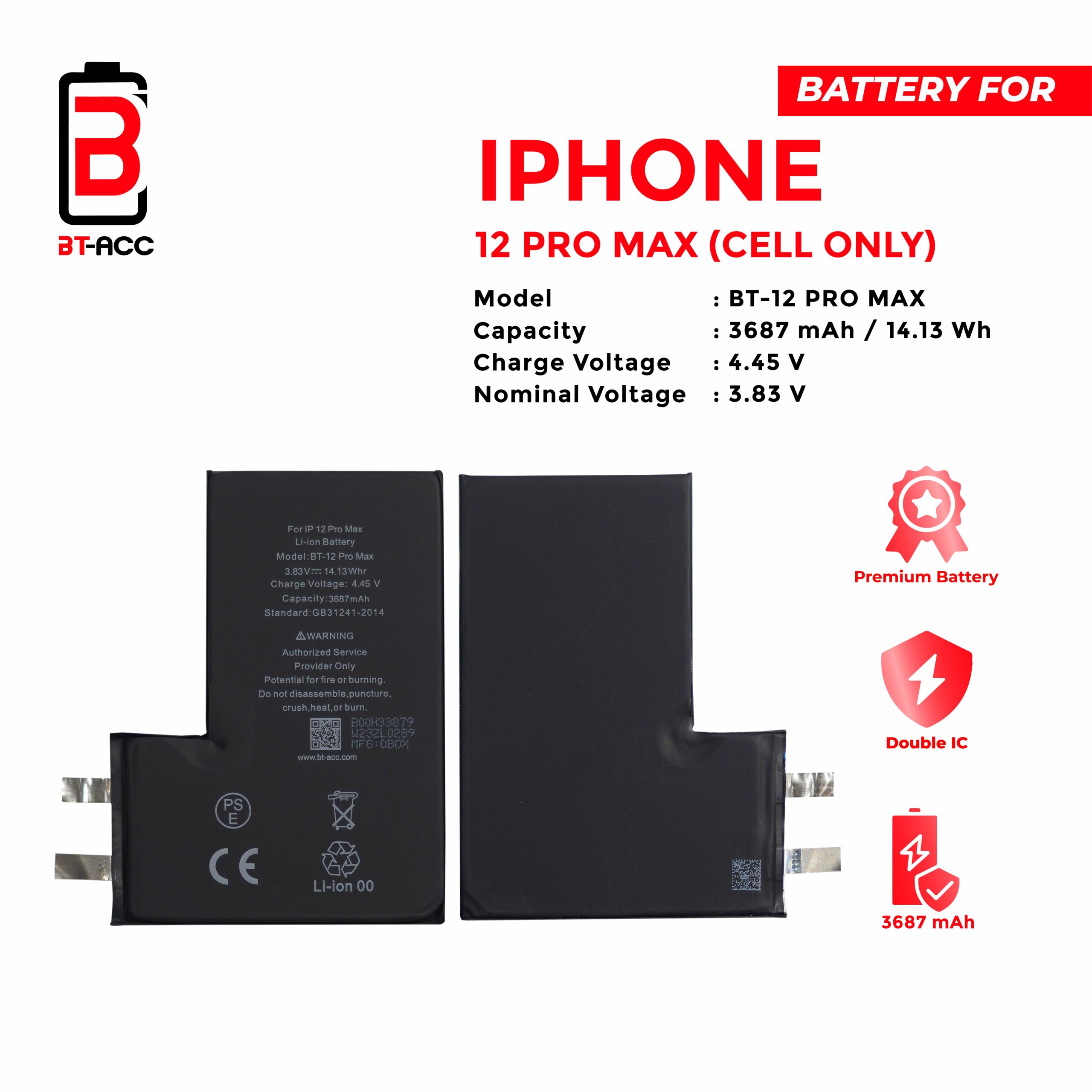 BT-ACC Baterai iPhone 12 Pro Max Cell Only (3687 mAh) - Image 2