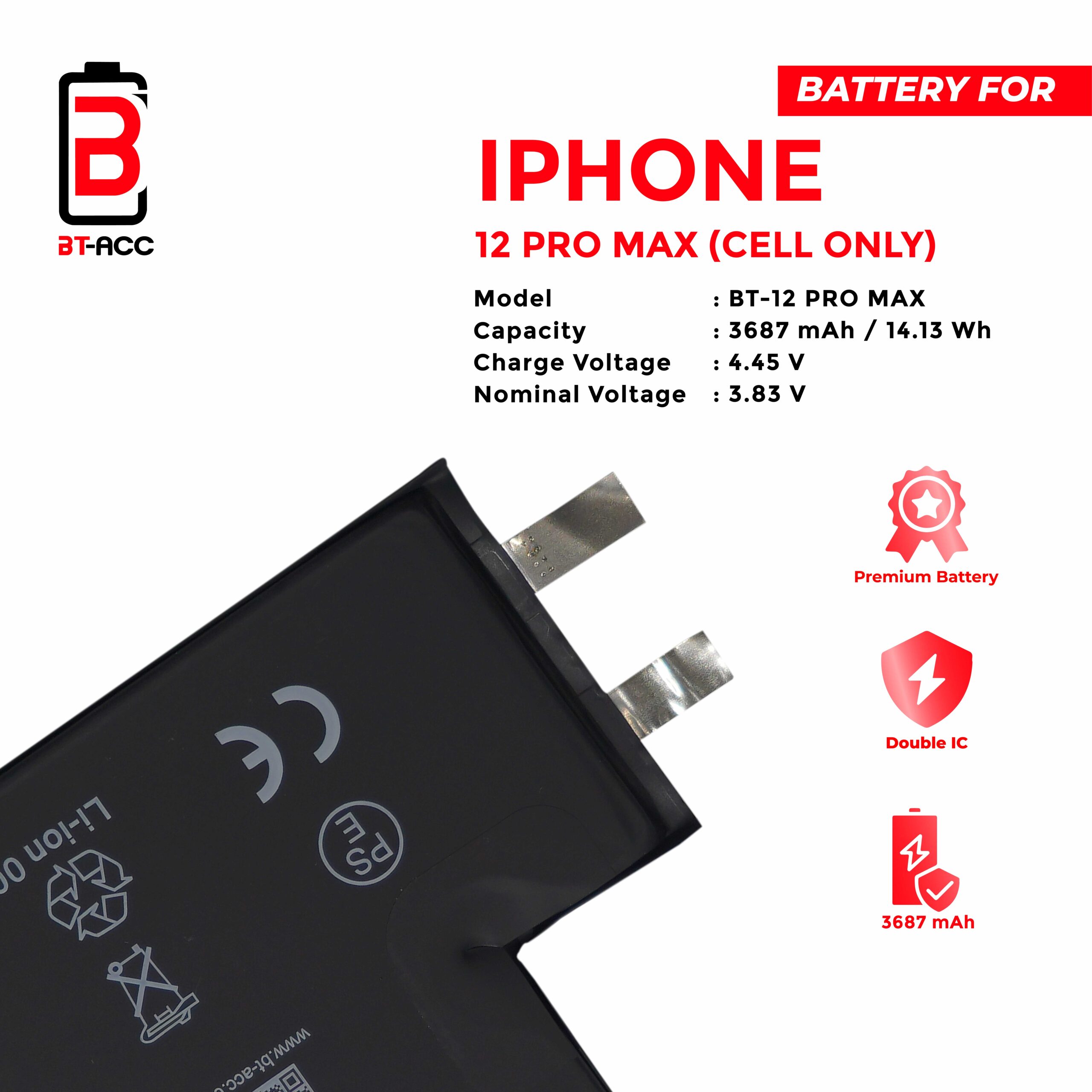 BT-ACC Baterai iPhone 12 Pro Max Cell Only (3687 mAh) - Image 3