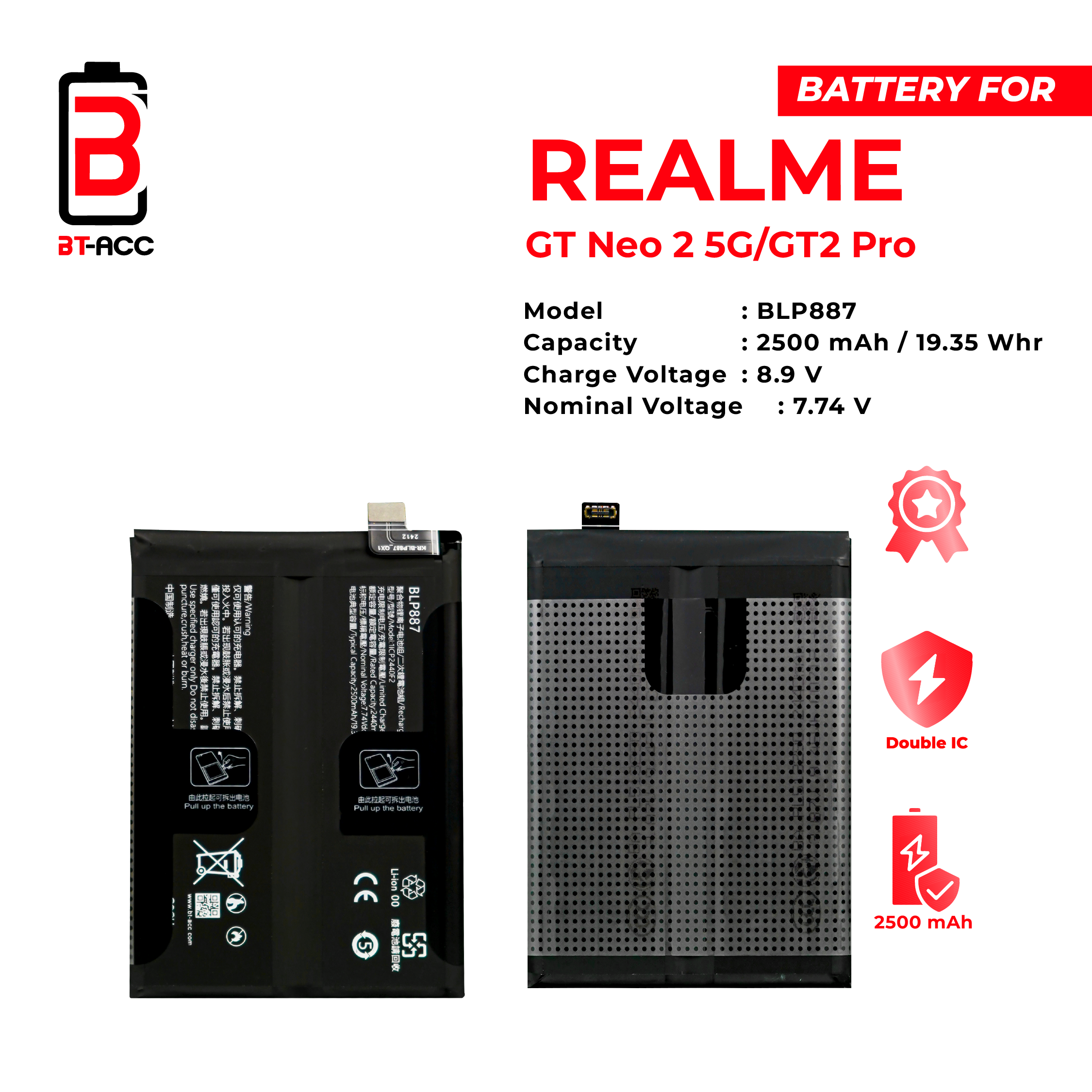 BT-ACC Baterai Realme GT Neo 5G / GT 2 Pro / BLP887 - Image 2
