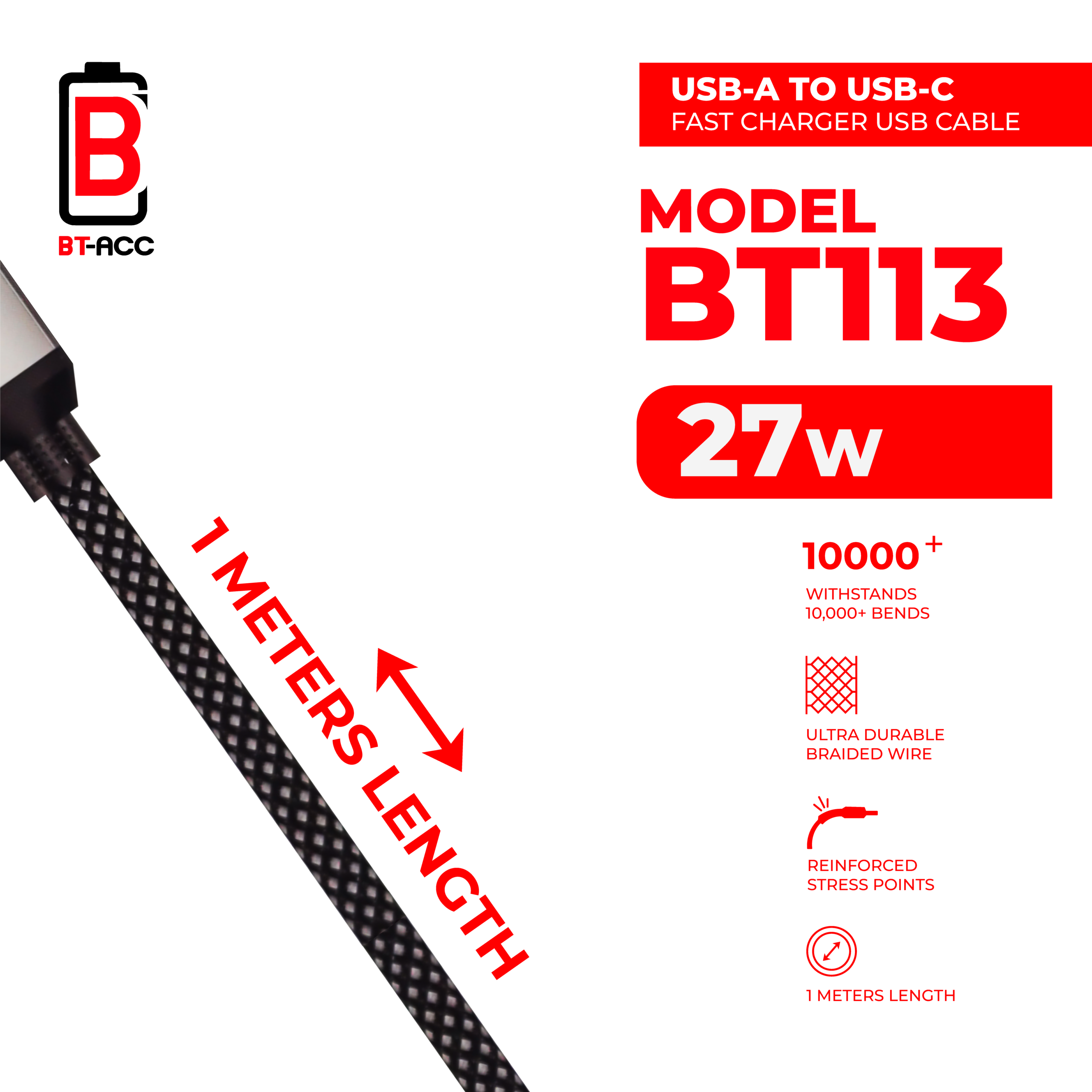 BT-ACC BT113 Kabel Data 27W For USB A To Type C - Gambar 3