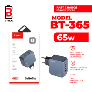 BT-ACC BT-365 Adaptor Charger 65W GaN USB-A + 2 USB-C + Lightning