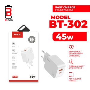BT-ACC BT-302 Adaptor Charger 45W For USB-A + USB-C