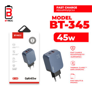 BT-ACC BT-345 Adaptor Charger 45W GaN USB-A + USB-C + Lightning
