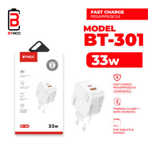 BT-ACC BT-301 Adaptor Charger 33W For USB-A + USB-C