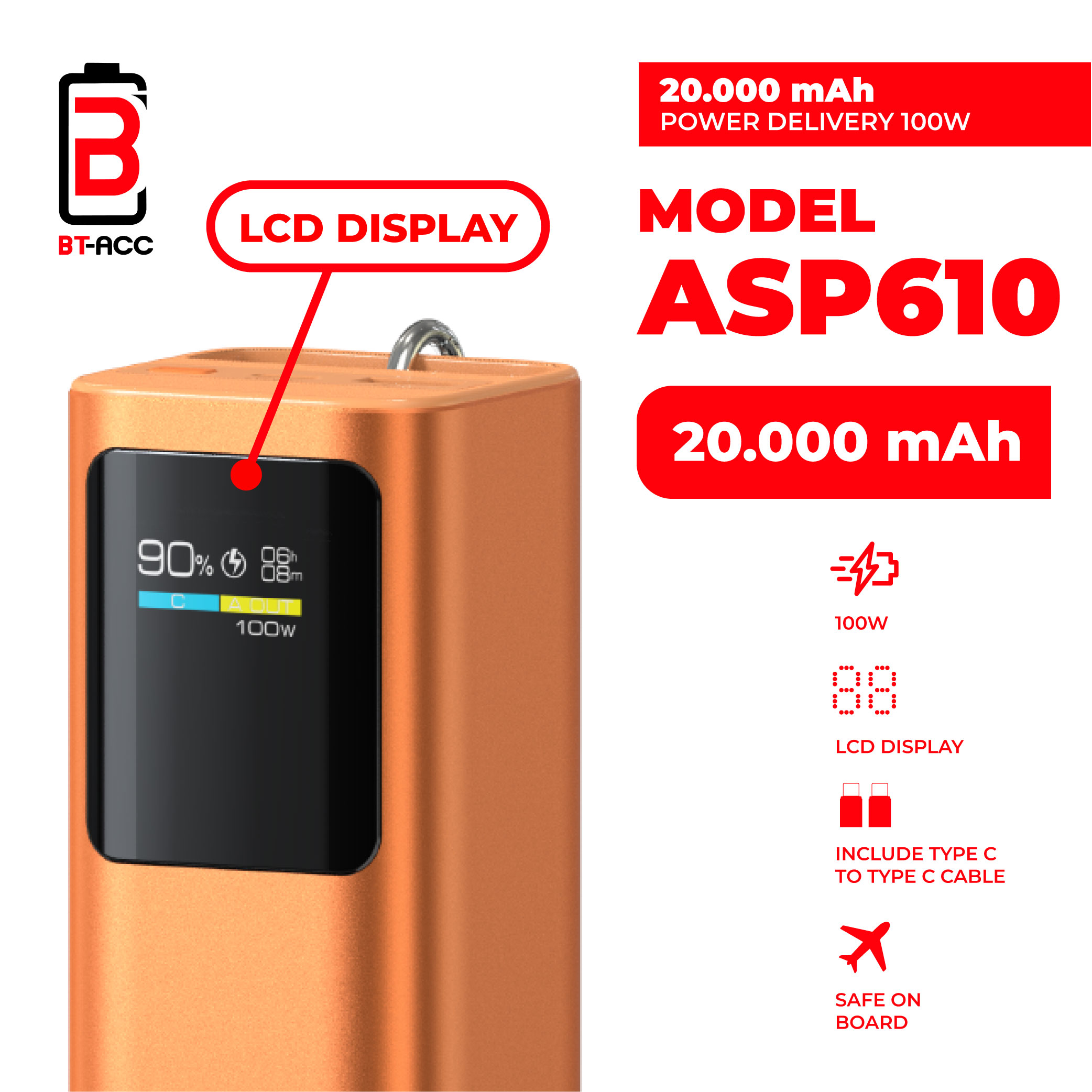 BT-ACC BT-ASP610 Power Bank 20000mAh PD 100W Fast Charging - Gambar 2