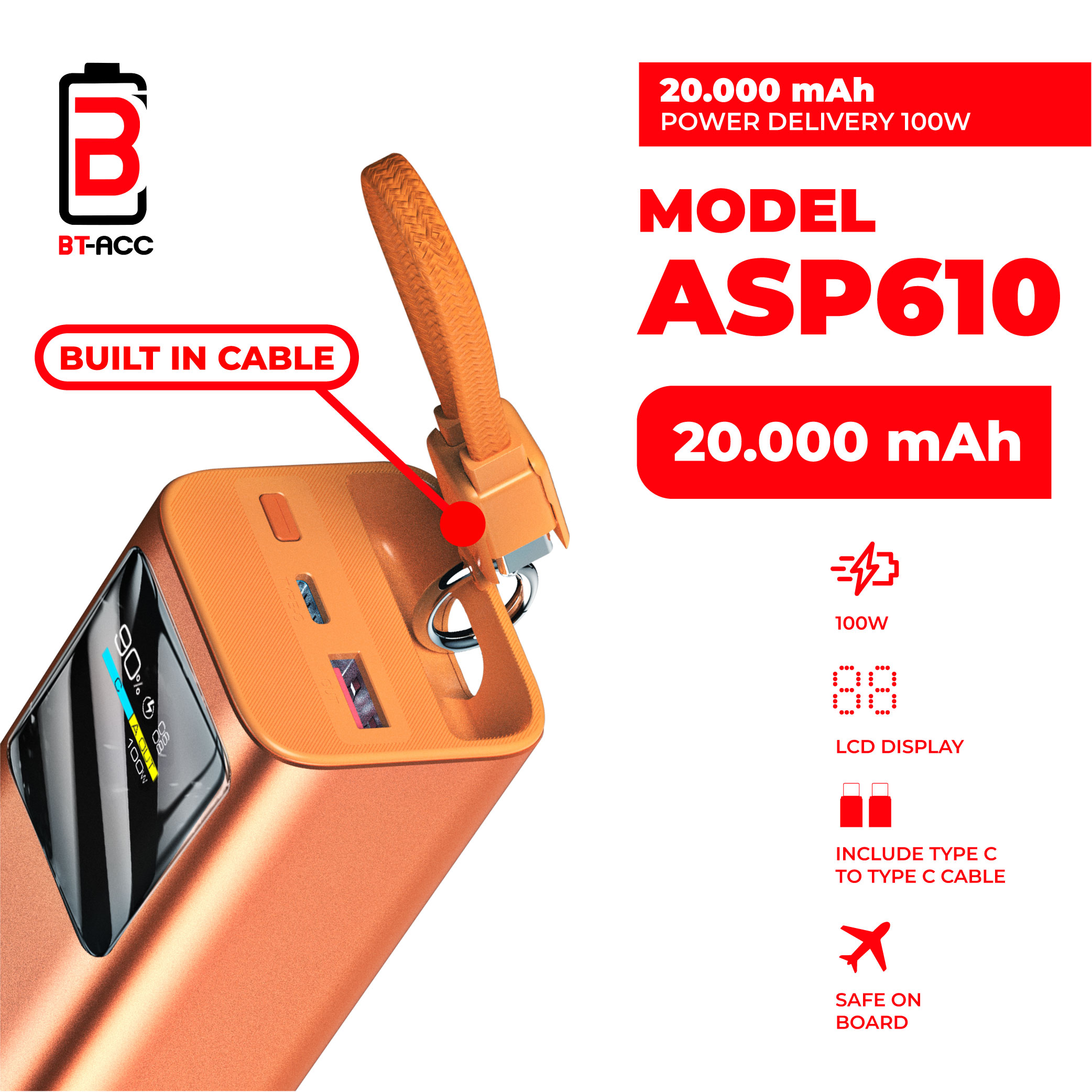 BT-ACC BT-ASP610 Power Bank 20000mAh PD 100W Fast Charging - Gambar 3