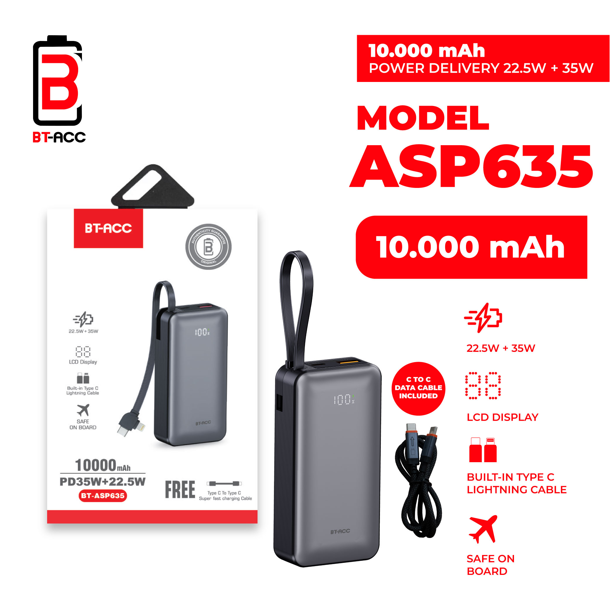 BT-ACC BT-ASP635 Power Bank 10000mAh 35W Fast Charging - Gambar 2