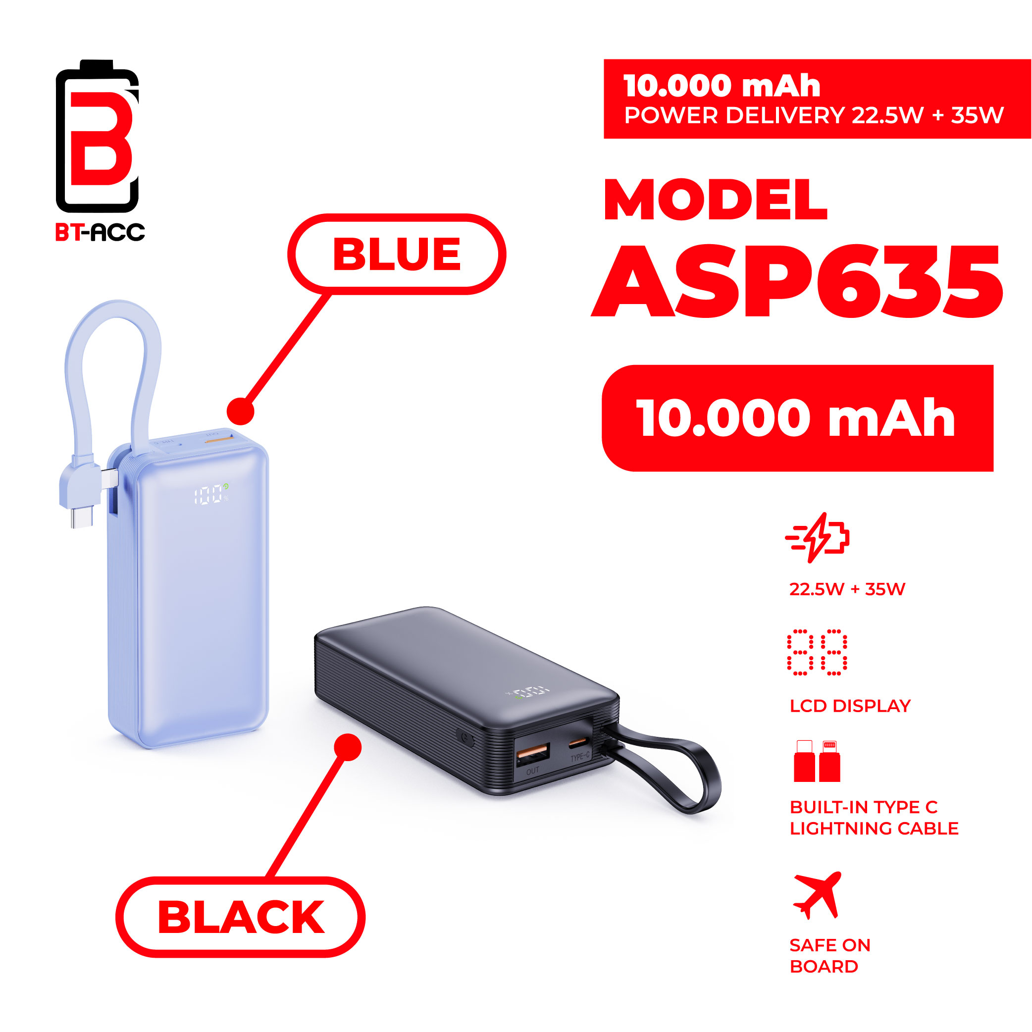 BT-ACC BT-ASP635 Power Bank 10000mAh 35W Fast Charging - Gambar 4