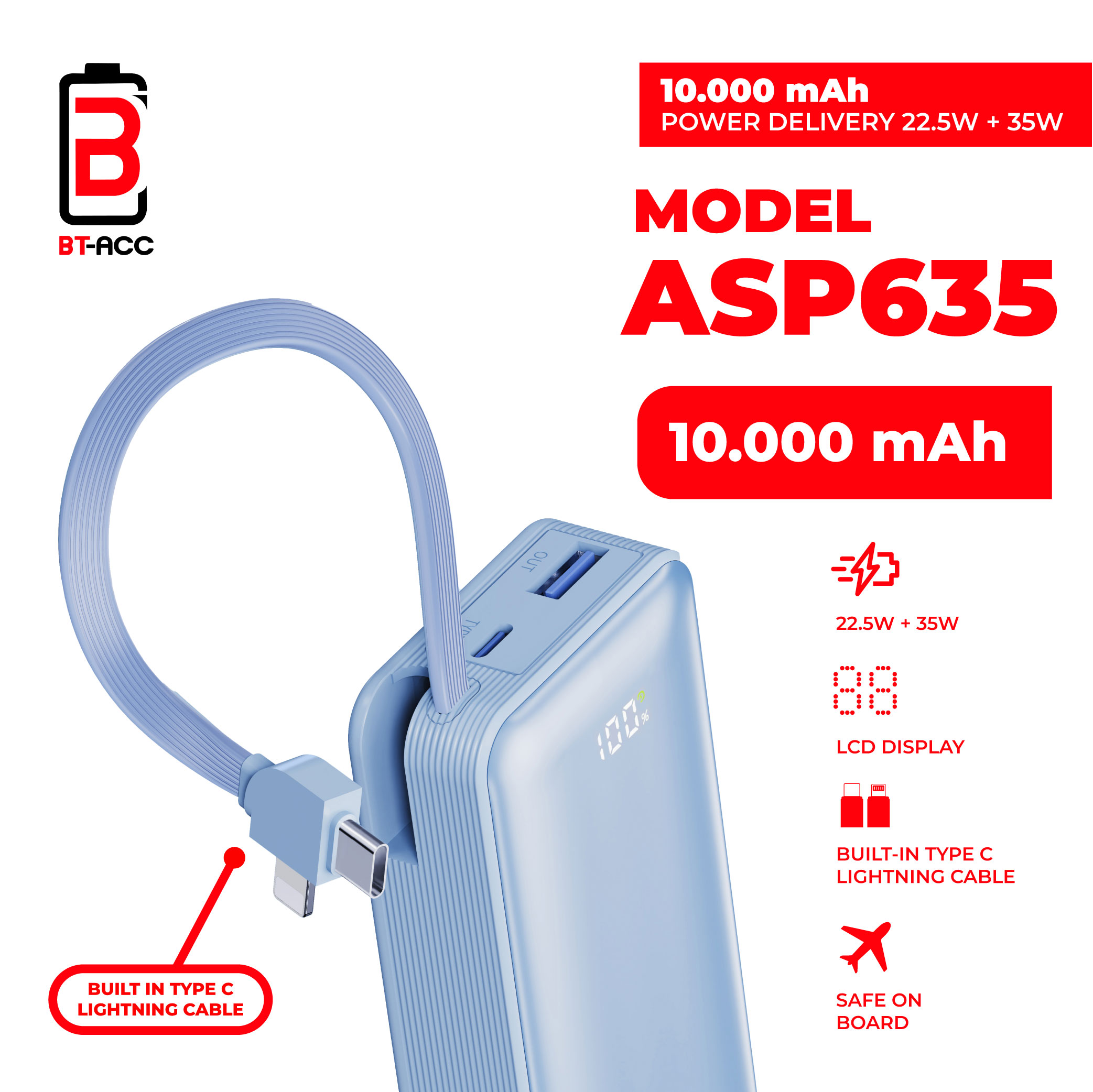 BT-ACC BT-ASP635 Power Bank 10000mAh 35W Fast Charging - Gambar 5