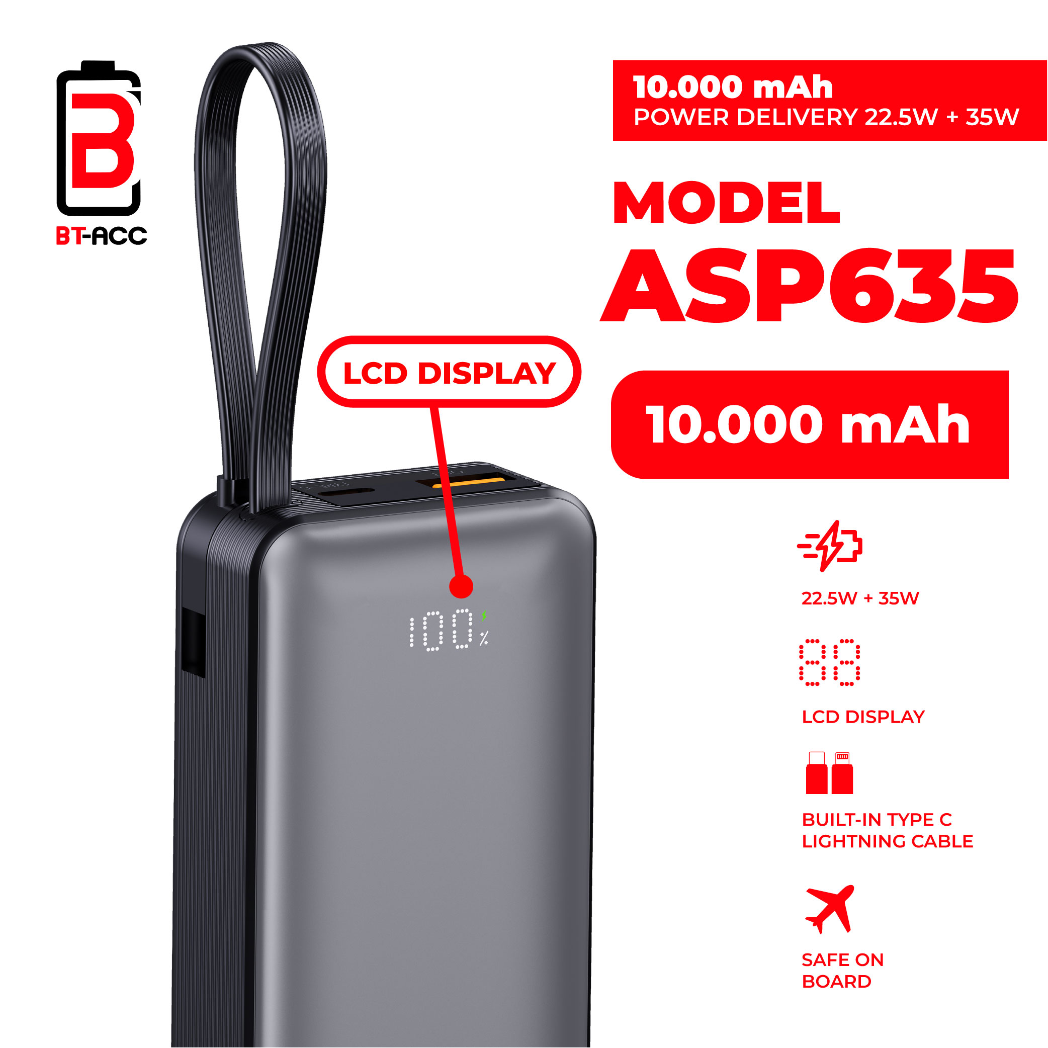 BT-ACC BT-ASP635 Power Bank 10000mAh 35W Fast Charging - Gambar 3