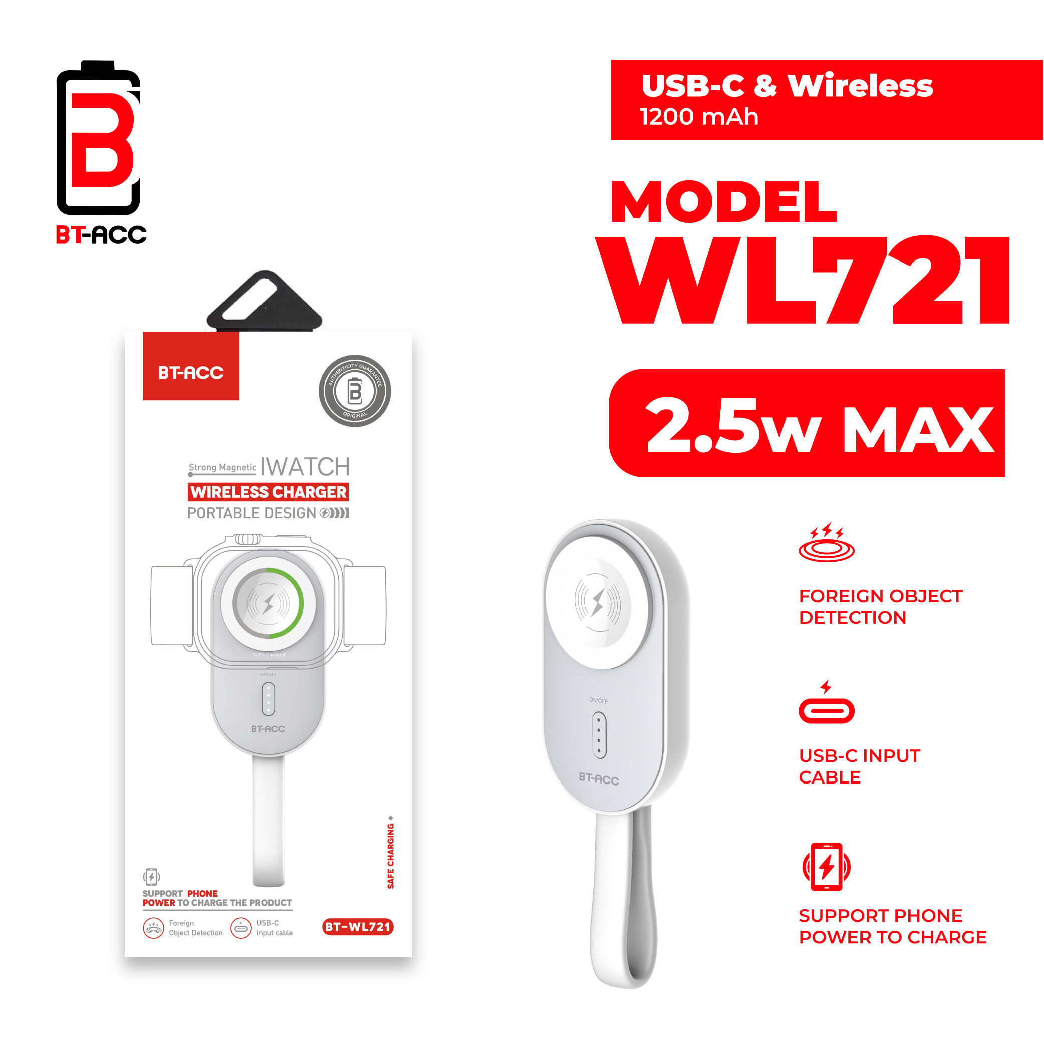 BT-ACC BT-WL721 Wireless Charger Apple Watch - White