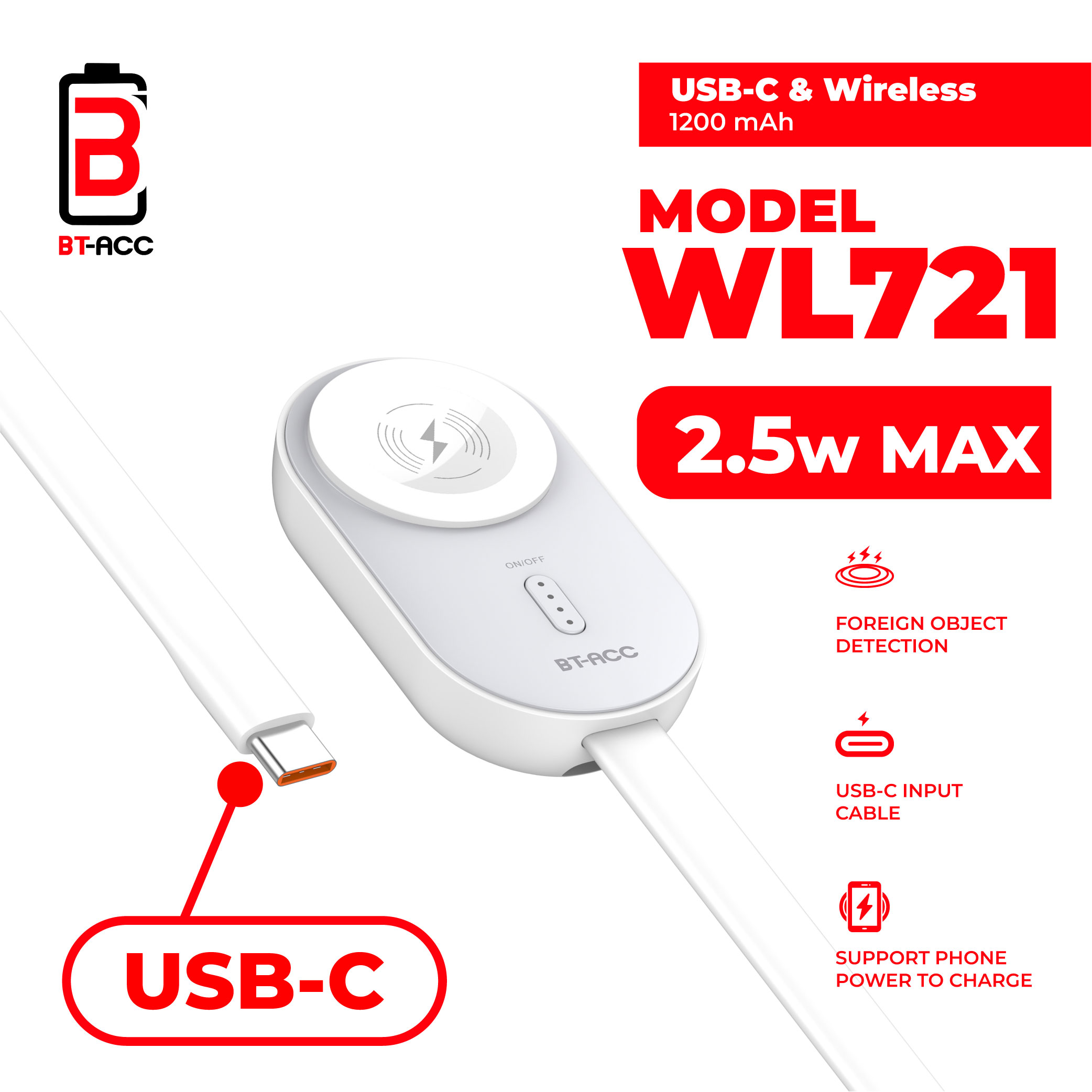 BT-ACC BT-WL721 Wireless Charger Apple Watch - White - Gambar 3
