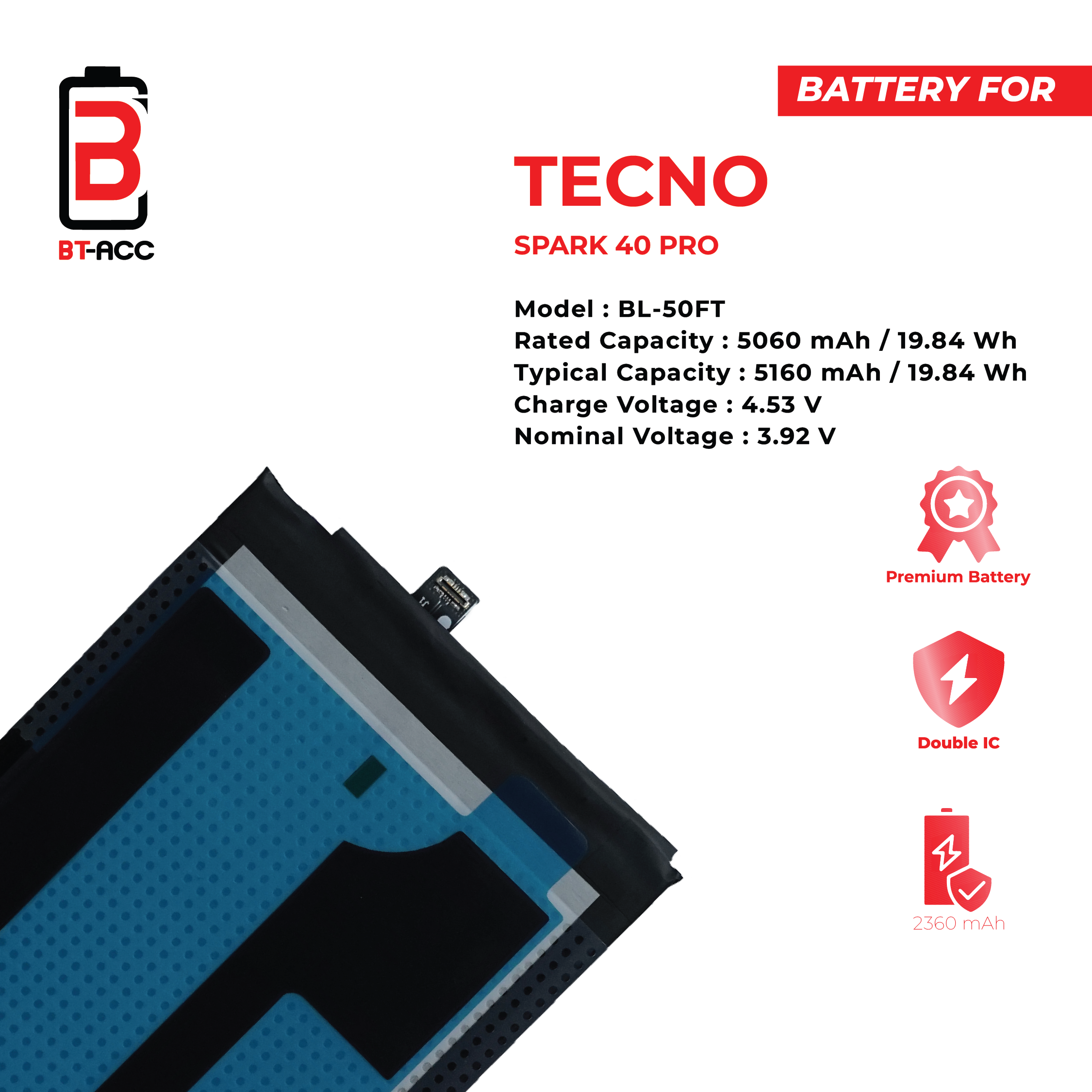 BT-ACC Baterai Tecno Spark 40 Pro / 40 Pro+ / BL-50FT - Gambar 3