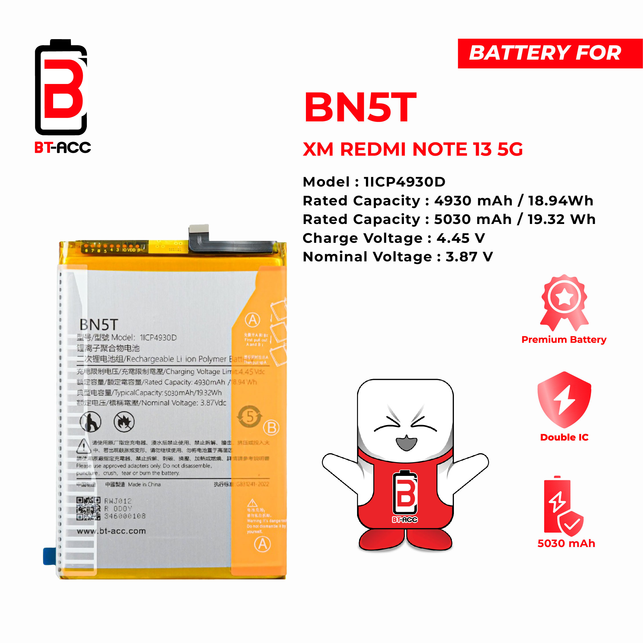 BT-ACC Baterai Poco M6 / Redmi 13 4G / Redmi 13 5G / BN5T