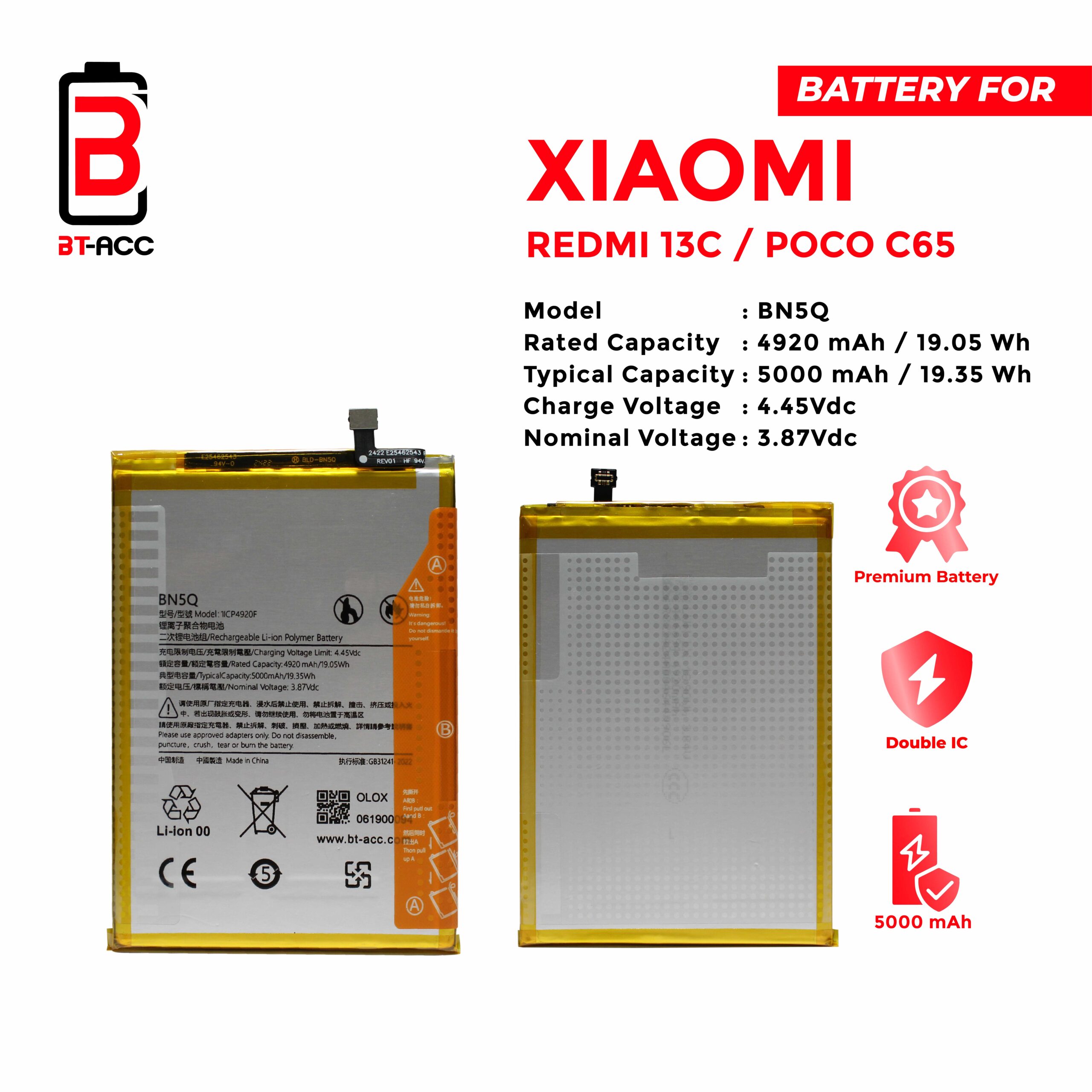 BT-ACC Baterai Poco C65 / Poco M6 5G / Redmi 13C / BN5Q - Gambar 2