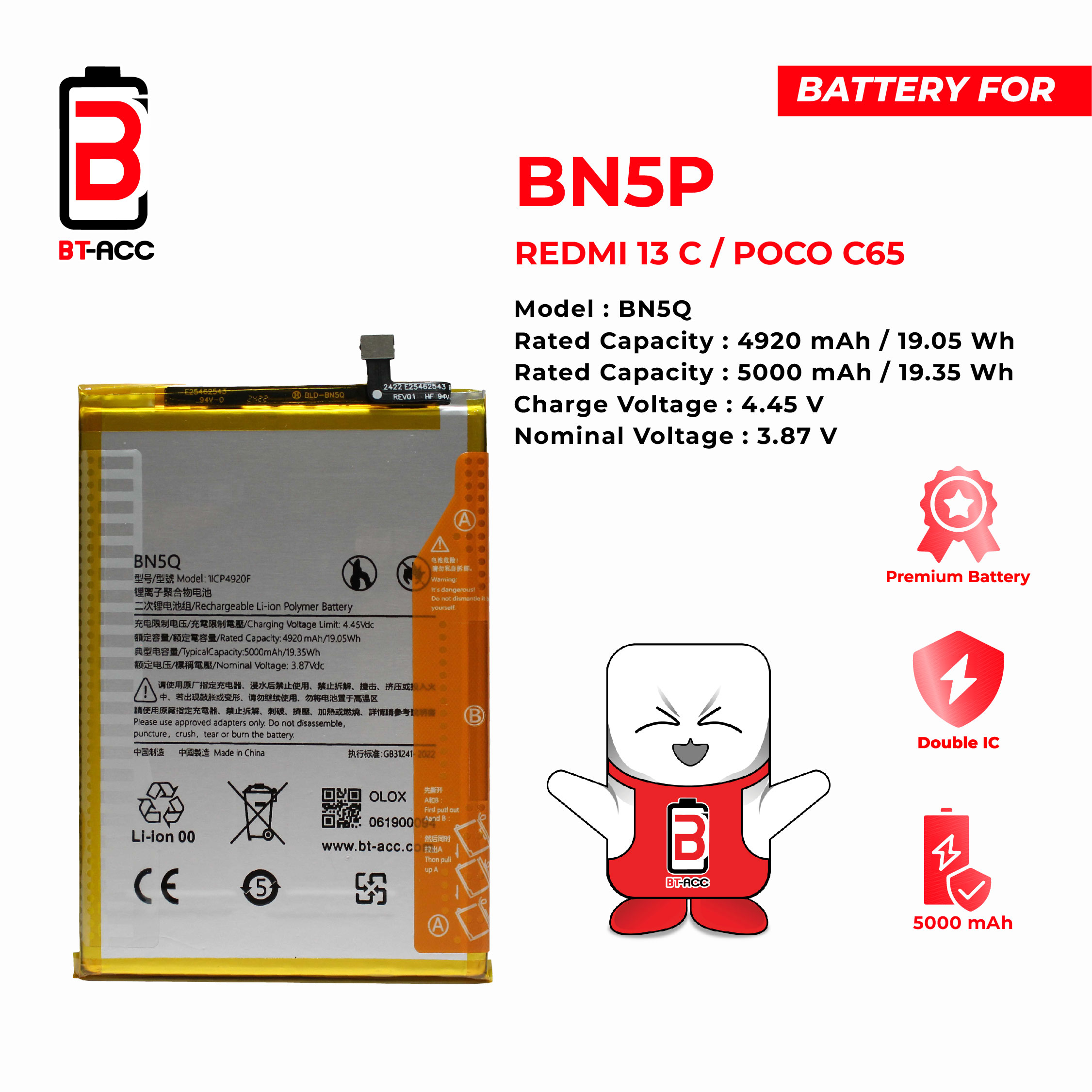 BT-ACC Baterai Poco C65 / Poco M6 5G / Redmi 13C / BN5Q