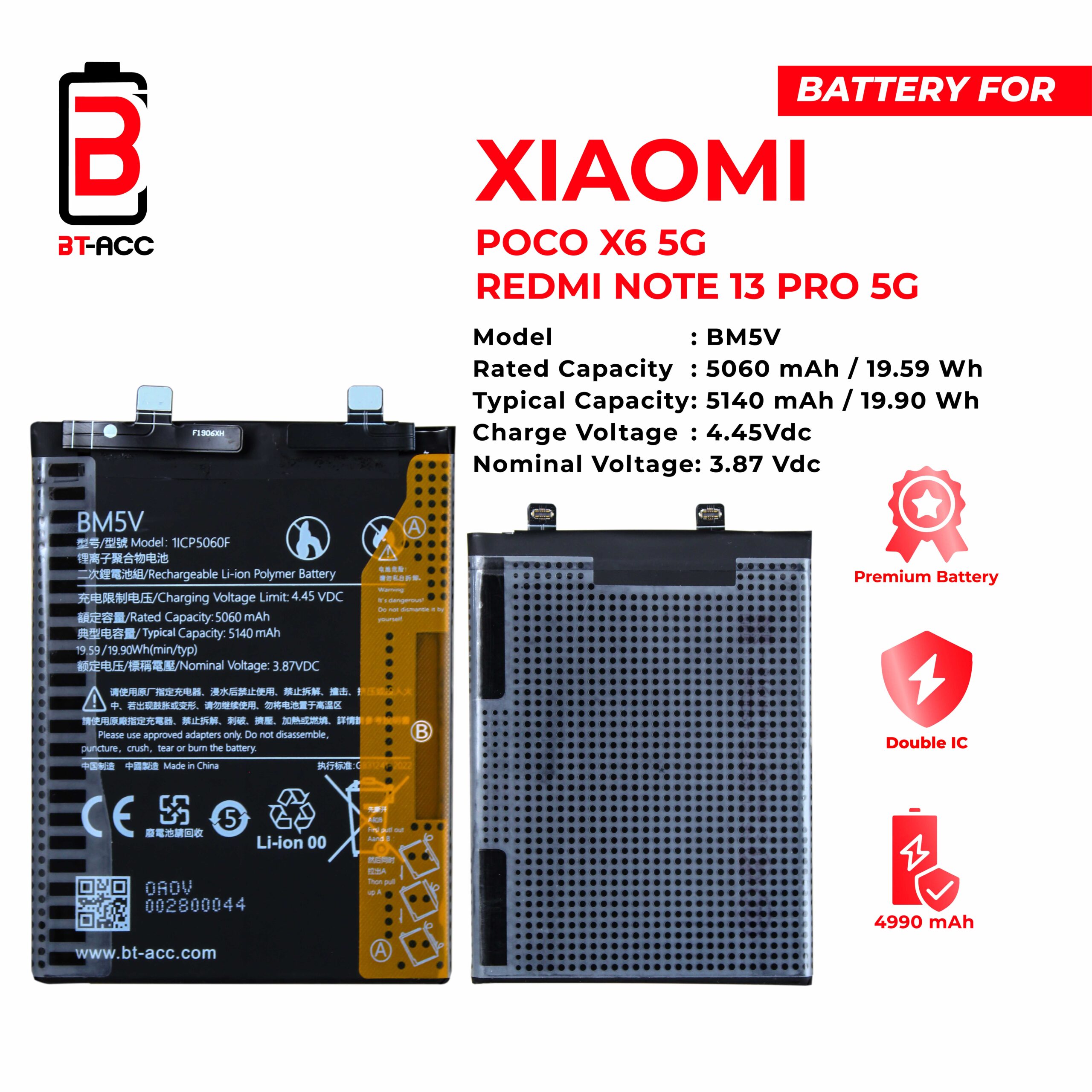 BT-ACC Baterai Poco X6 5G / Redmi Note 13 Pro 5G / BM5V - Gambar 2