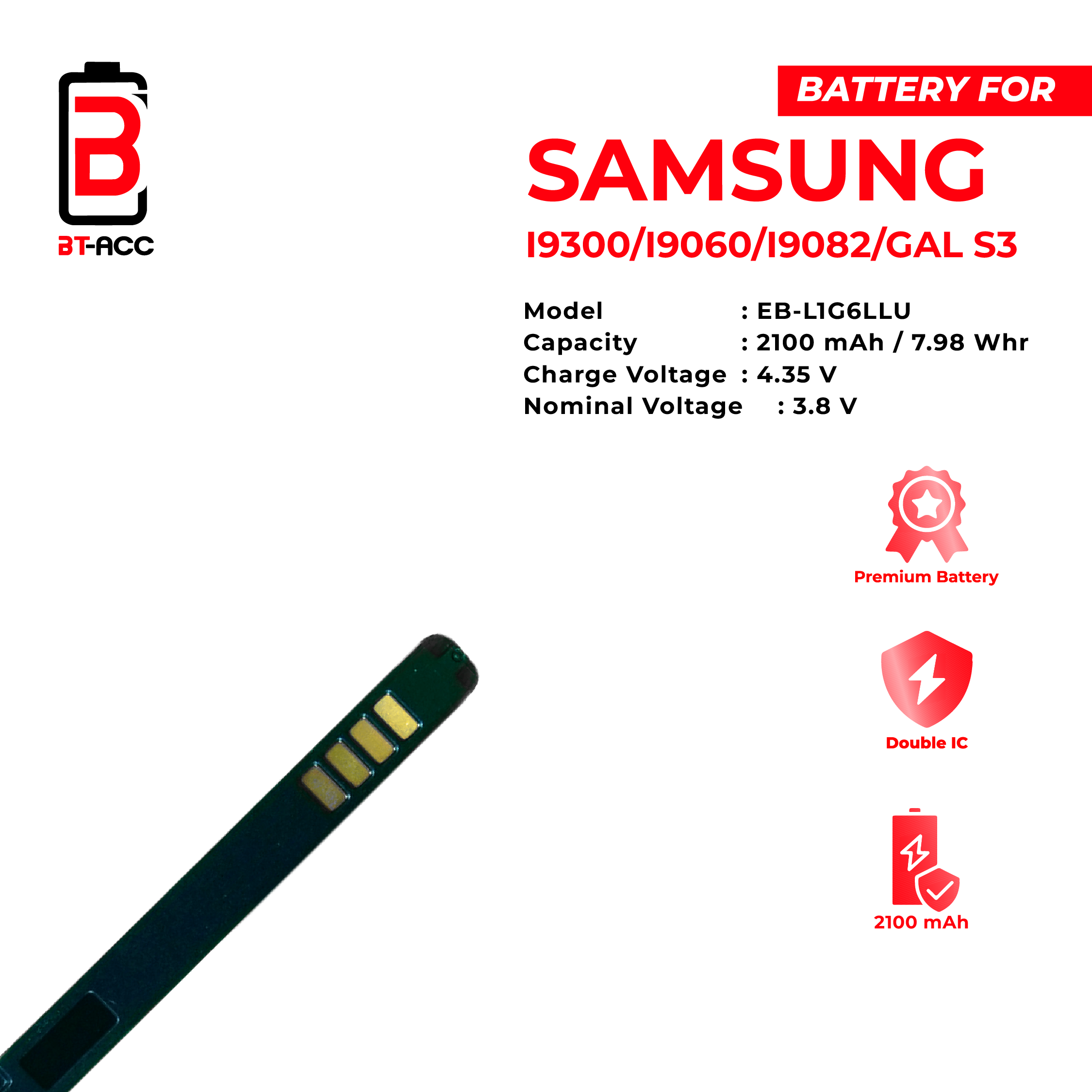 BT-ACC Baterai Samsung I9300 / I9060 / I9082 / Galaxy S3 / EB-L1G6LLU - Image 3